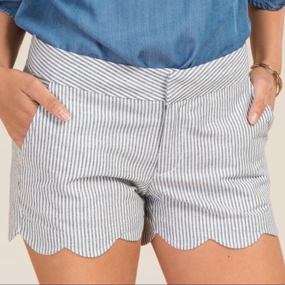 Francescas Gray Pinstripe Scallop Shorts